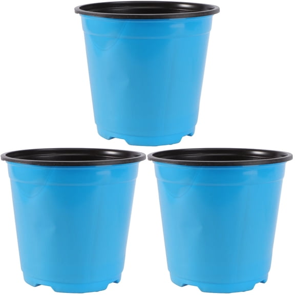 3pcs Round Bucket Thicken Plastic Flower Pots Tree Growing Bucket Garden Balcony Pot (Blue, 15.00X15.00X13.50CM)
