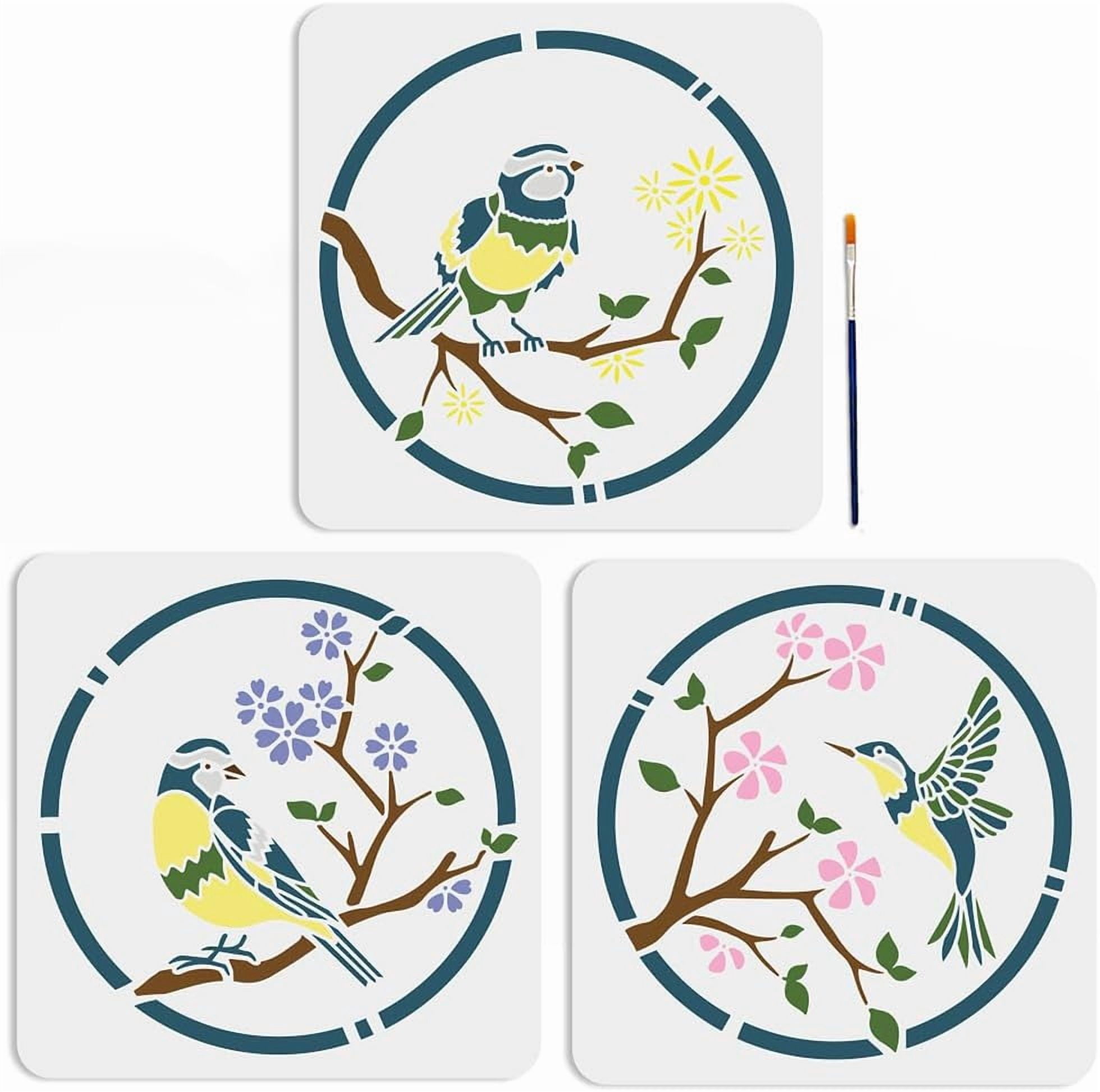3pcs Round Flower Bird Stencils for Painting 11.8×11.8inch Large ...