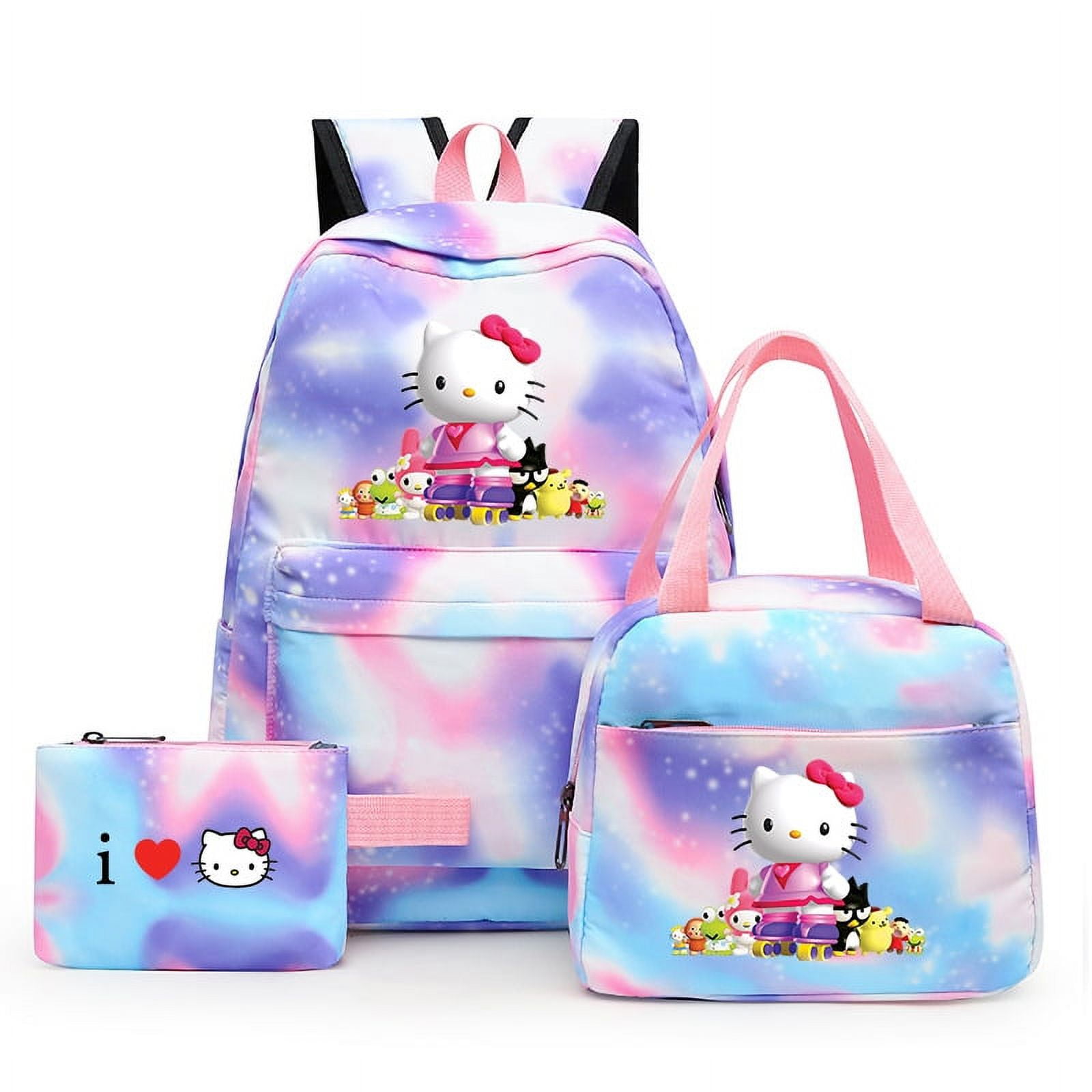 3pcs Sanrio Hello Kitty Colorful Backpack with Lunch Bag for Women