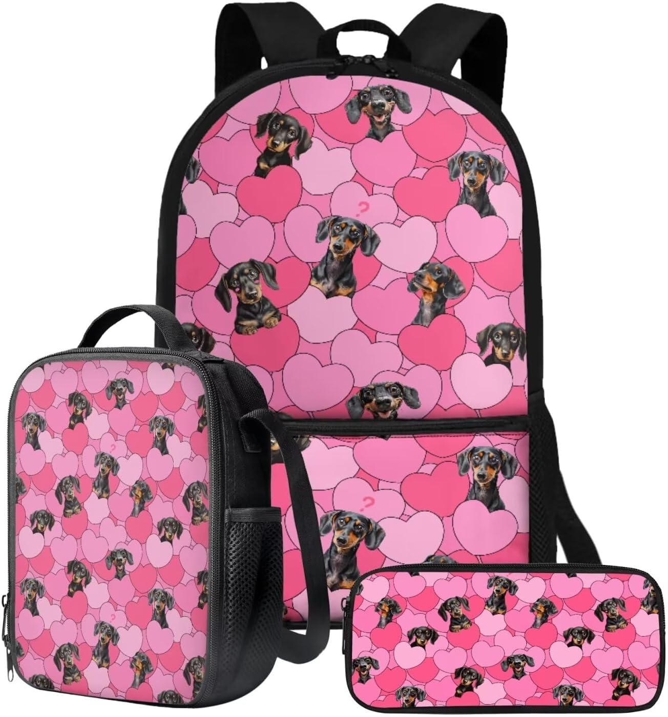 3pcs School Supplies Kit Kids Book Bags Dachshund Heart Pattern Print 3pcs school supplies kit kids book bags dachshund heart pattern print