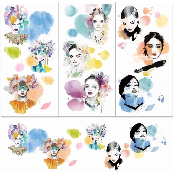 3pcs/Set Abstract Figures Rub on Transfers for Furniture and Crafts 6x12 Inch Figures Furniture Transfer Sticker Collage Furniture Decals Decor Transfer for Furniture for diy making