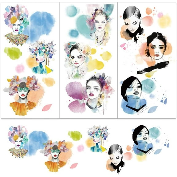 3pcs/Set Abstract Figures Rub on Transfers for Furniture and Crafts 6x12 Inch Figures Furniture Transfer Sticker Collage Furniture Decals Decor Transfer Stickers Rub on Decals for Furniture Black