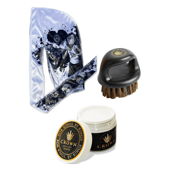 3pcs Set Anime Durag Boar Bristle Hair Brush 360 Wave Pomade - Styling Smoothing Brush Satin Silk Durag (WHUEY)