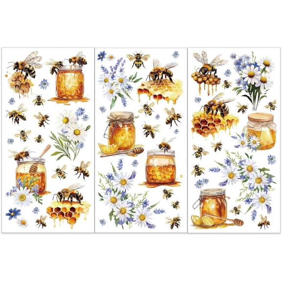 3pcs/Set Bee Daisy Rub on Transfers for Furniture and Crafts 6x12 Inch Vintage Honey Furniture Decals Honeycomb Flower Transfer Stickers Rub on Decals for Wood Furniture Home Decor