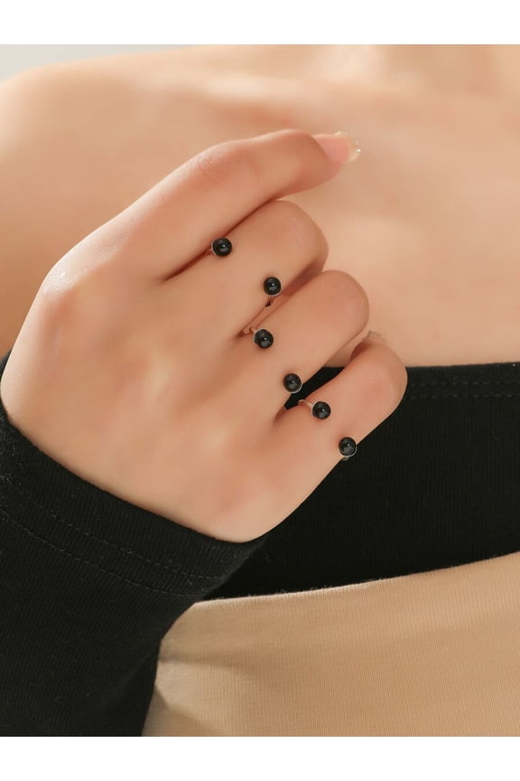3pcs/Set Black Faux Pearl Decor Ring Set For Women