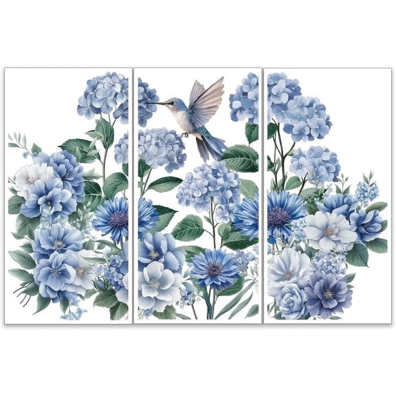 3pcs/Set Blue Flowers Rub on Transfers for Furniture and Crafts 6x12 inch Hydrangea Hummingbird Furniture Decals Chrysanthemums Transfer Stickers Rub on Decals for Wood Furniture Home Decor