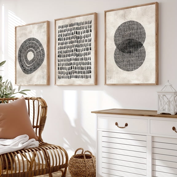 3pcs Set Of Boho Style Black Abstract Art Wall Decorative Paintings, Neutral Abstract Line Art, Modern Minimalist Poster, Creative Ideal Home Gift, Suitable for Living Room, Study, Bedroom, Bathroom