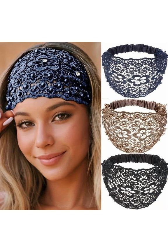 3pcs Set Boho-chic Crystal & Pearl Embellished Wide Headbands for Women Luxury Hair Accessories, Ideal for Weddings, Vacations & Daily Styling(wwx)