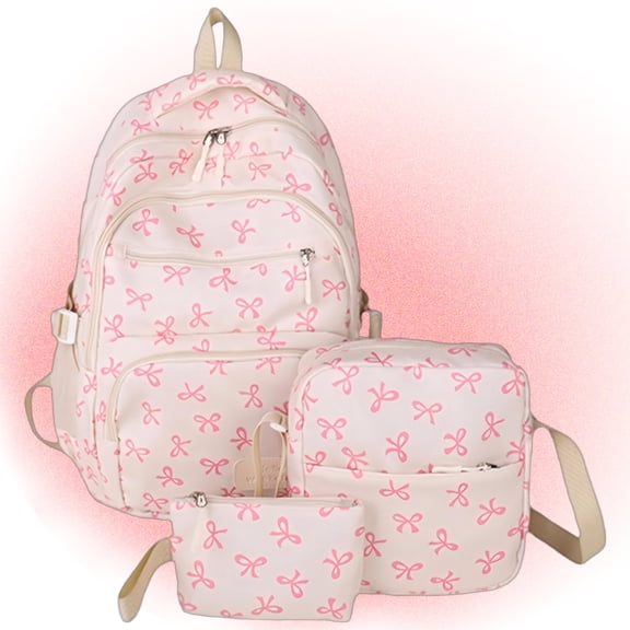 3pcs Set Bow Backpack for Women,Cute Backpack Nylon Backpacks with Shoulder Bag & Clutch Purse for School, Travel