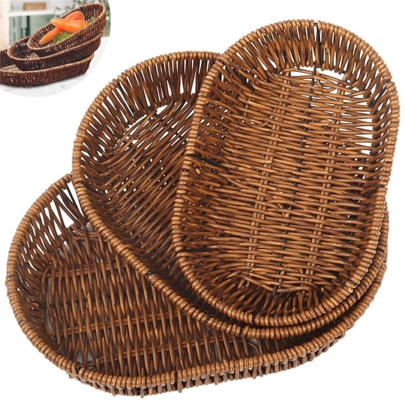3pcs/Set Bread Baskets for Serving,Imitation Rattan Weaving Basket,Wicker Fruit Storage Basket,Tabletop Food Serving Trays,Handwoven Oval Sundries Basket,for Home,Restaurant,Bakery
