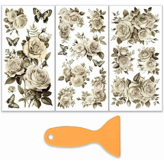3pcs/Set Brown Rose Rub on Transfers
