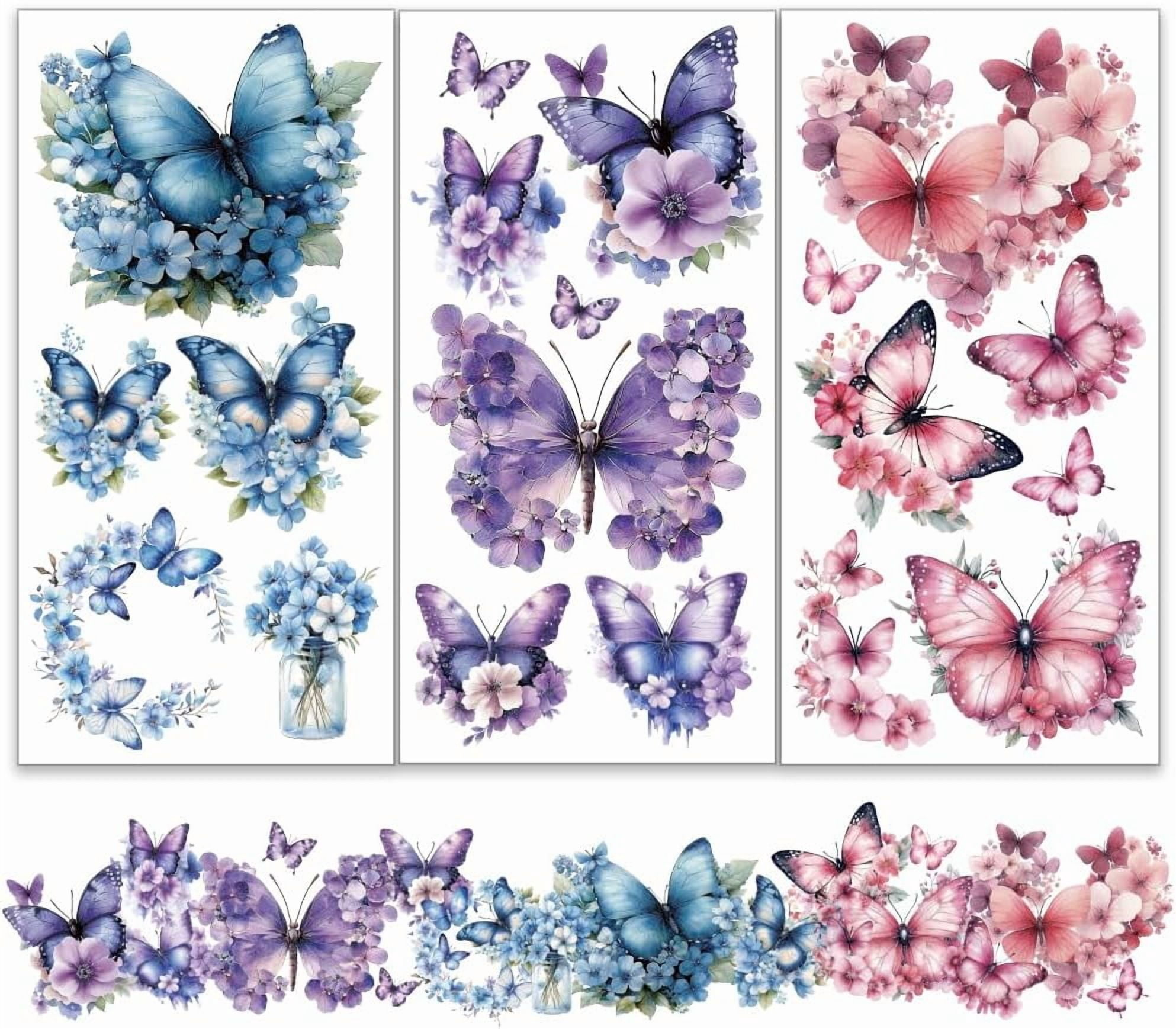 3pcs/Set Butterfly Flowers Rub on Transfers for Furniture and Crafts ...