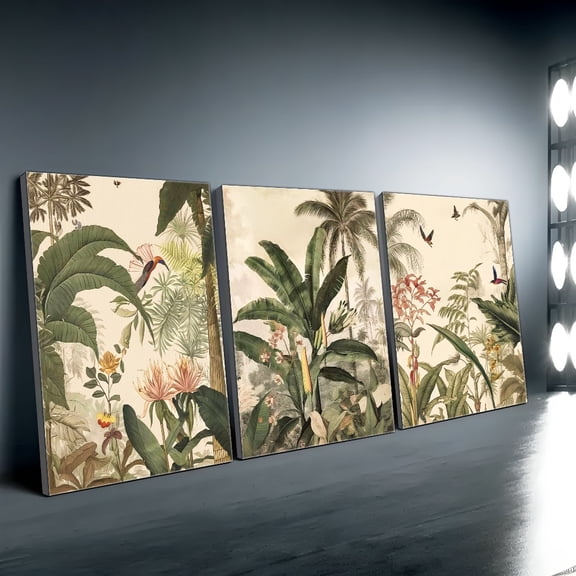 3pcs/Set Canvas Art Ensemble, Framed Prints for Vibrant Home Interiorsbohemian Floral Art, Botanical Art, Tropical Decor, Jungle Aesthetic, Home And Dormitory Wall Decoration, Living Room, Bar, Cafe