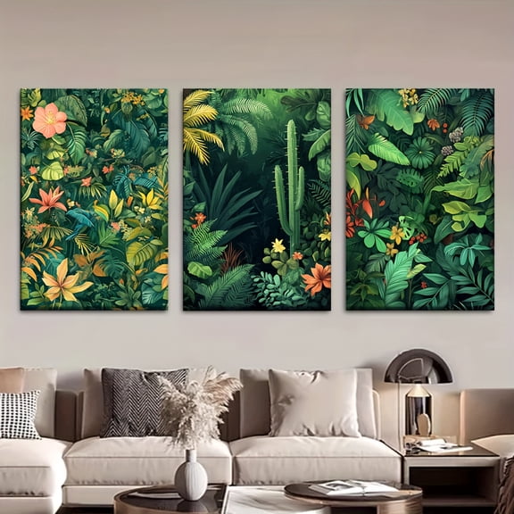 3pcs/Set, Canvas Painting--Unframed, Lush And Vibrant Rainforests, Posters And Prints, Living Room, Library, Office, Cafe, Bar, Abstract Art, Perfect Birthday, Holiday Gift, Valentine'S Day, Easter