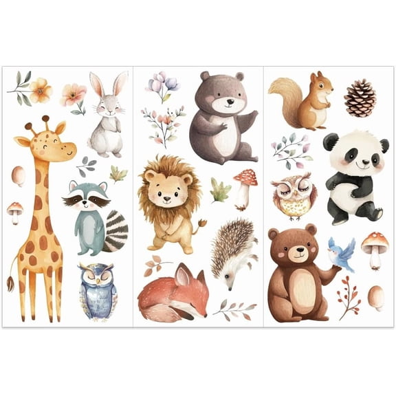 3pcs/Set Cartoon Animal Rub on Transfers for Furniture and Crafts 6x12 Inch Giraffe Rabbit Furniture Decals Squirrel Panda Transfer Stickers Rub on Decals for Wood Furniture Home Decor DIY