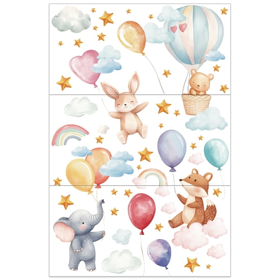 3pcs/Set Cartoon Animal Rub on Transfers for Furniture Craft 12x6 inch Rabbit Elephant Decals Hot Air Balloon Transfer Stickers for Wood Furniture