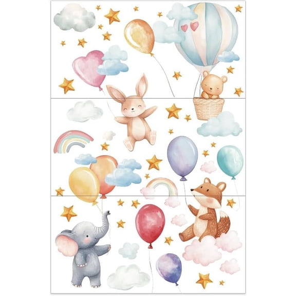 3pcs/Set Cartoon Animals Rub on Transfers for Furniture and Craft 12x6 inch Rabbit Elephant Furniture Decals Hot Air Balloon Transfer Stickers Rub on Decals for Wood Furniture Home Decor