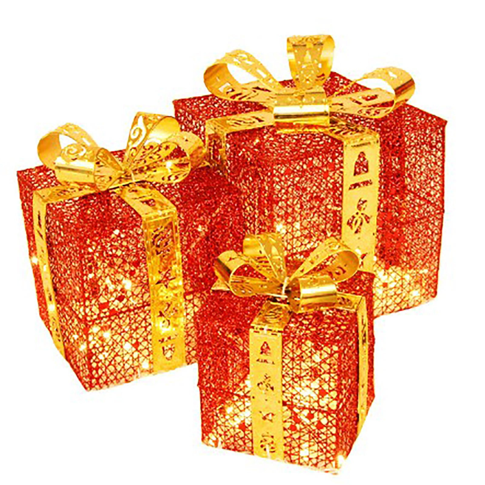 3pcs Set Christmas Lighting Gift Box Decoration Outdoor Warm White