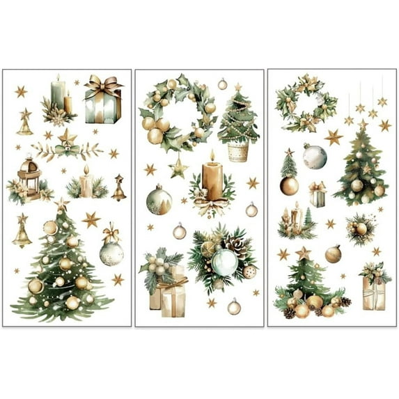 3pcs/Set Christmas Rub on Transfers for Furniture and Crafts 6x12 inch Christmas Tree Decor Transfer Stickers Wreath Bell Rub on Decals for Wood Furniture Scrapbooking Home Decorations DIY