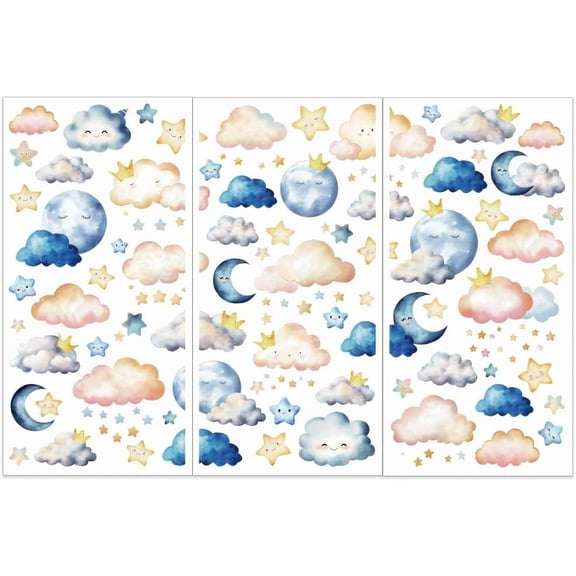 3pcs/Set Clouds and Stars Rub on Transfers for Furniture and Crafts 6x12 Inch Clouds Theme Furniture Transfer Sticker Decals Transfer Sticker Rub on Decals for Wood Furniture Home Decoration