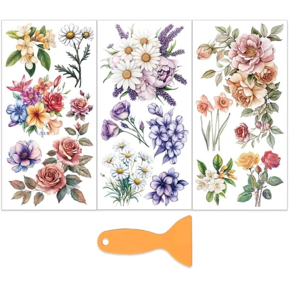 3pcs/Set Colored Plants Rub on Transfers for Furniture and Crafts 6x12 Inch Plants Theme Furniture Transfer Sticker Decals Transfer Stickers Rub on Decals for Wood Scrapbook Home Decoration for DIY