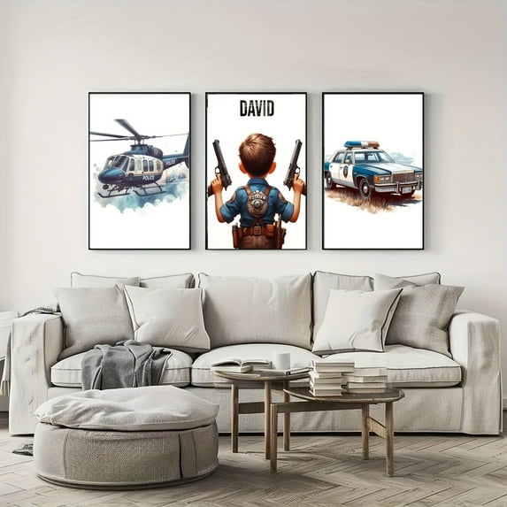 3pcs/Set Customized Canvas Posters Optional frame, Personalized POLICE ...