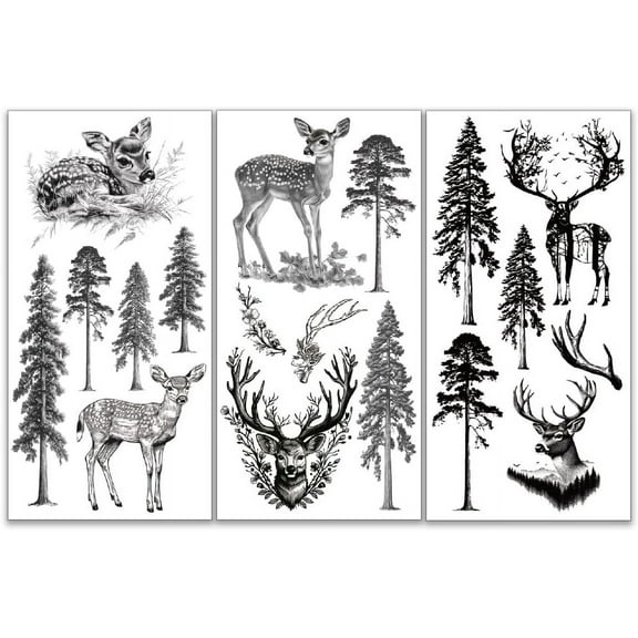 3pcs/Set Deer Rub on Transfers for Furniture and Crafts 6x12 inch Tree Forest Furniture Decals Antlers Animal Transfer Stickers Rub on Decals for Wood Furniture Home Decor
