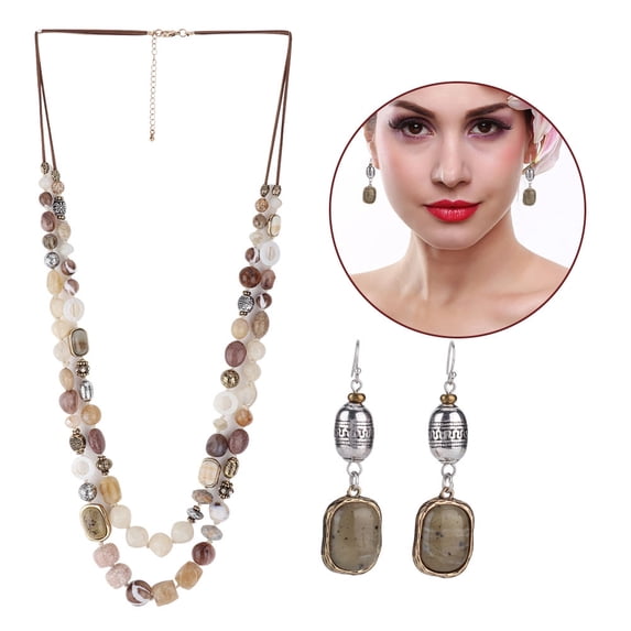 3pcs / Set Earring Necklace Jewelry Set Glass Beads Pendant Necklace Earrings