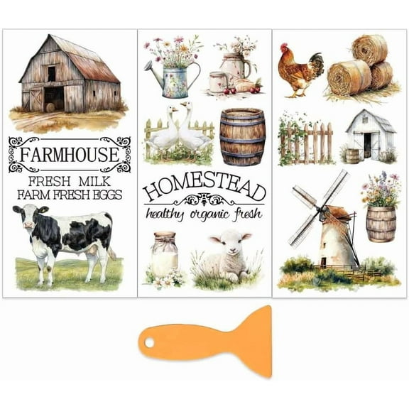 3pcs/Set Farmhouse Rub on Transfers for Furniture and Crafts 6x12 Inch Farm Theme Furniture Transfer Sticker Decals Transfer Stickers Rub on Decals for Wood Furniture Home DecorationMixed Color