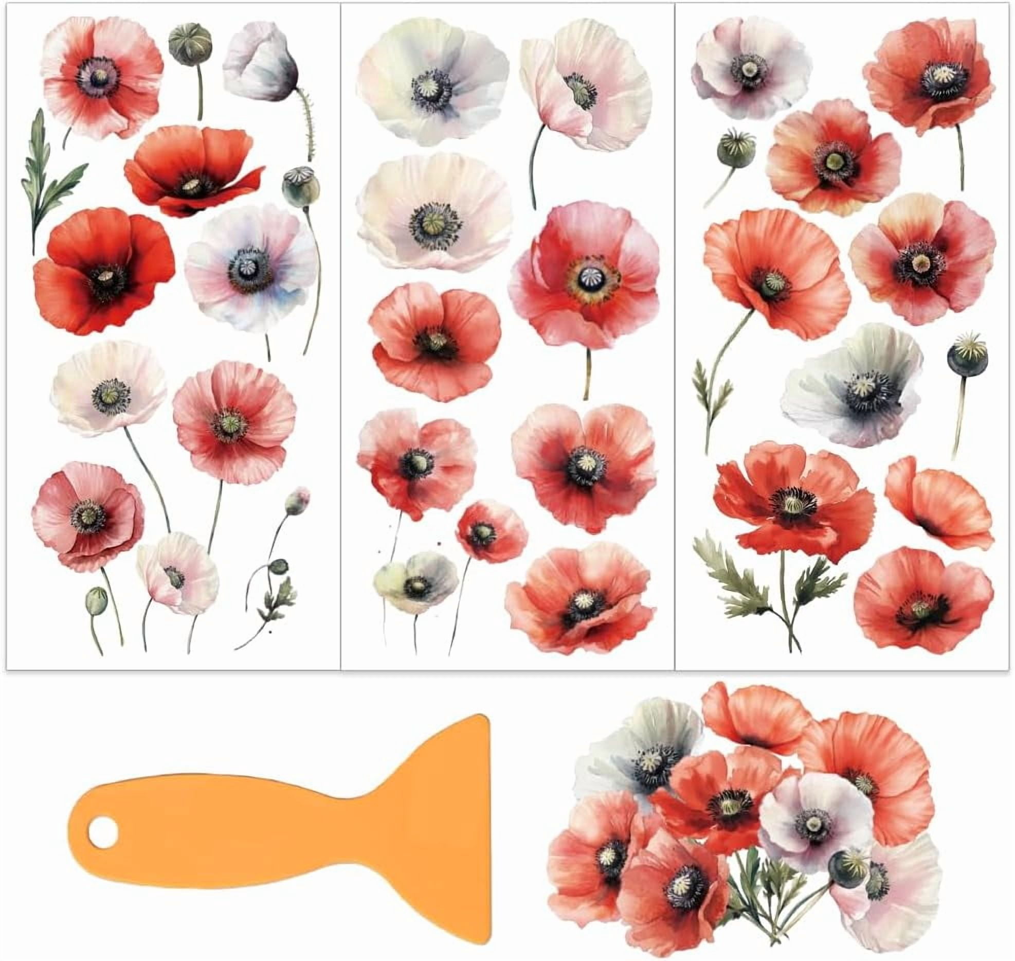 Flower Transfer Stickers 3pcs/Set Flower Rub on Transfers for Furniture and Crafts 6x12 Inch ...