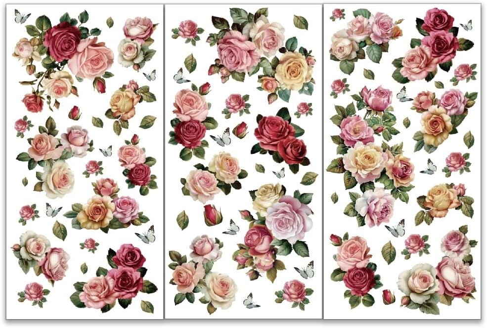 Flower Transfer Stickers 3pcs/Set Flower Rub on Transfers for Furniture and Crafts 6x12 inch ...