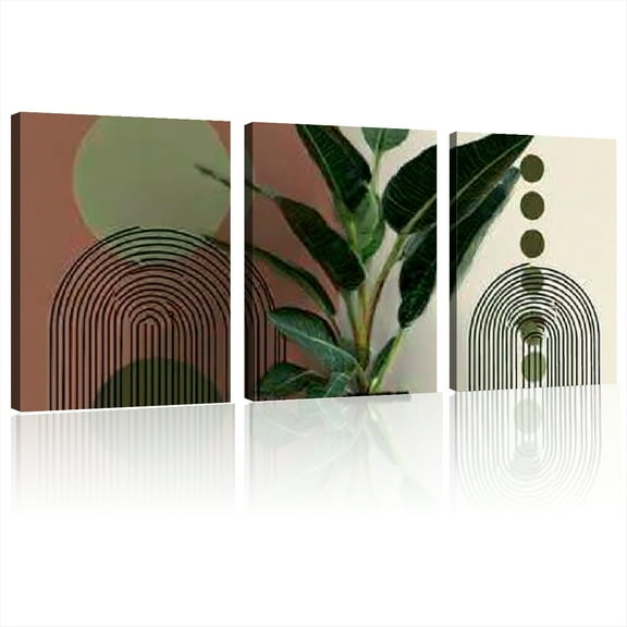 3pcs Set Framed Modern Wall Art - Minimalist Leaf Print Canvas , Perfect for Living Room, Bedroom, Bathroom Decor - Wooden Frame Included-Wrapped Canvas 12*16inch*3pcs