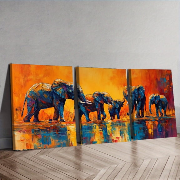 3pcs Set of Frameless Elephant Canvas Murals, Each 11.81X15.75 Inches, Colorful Walking Elephant Painting, Waterproof High-Definition Cloth, Luxury Home And Office Decoration, Living Room And Coffee