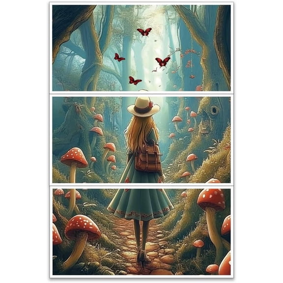 3pcs/Set Human Rub on Transfers for Furniture and Crafts 12x6 inch Forest Furniture Decals Mushroom Butterfly Transfer for Wood Furniture Home Decor