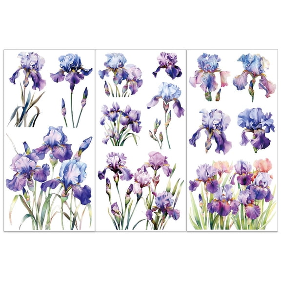 3pcs/Set Iris Rub on Transfers for Furniture and Crafts 6x12 inch Flower Decor Transfer Stickers Floral Rub on Decals