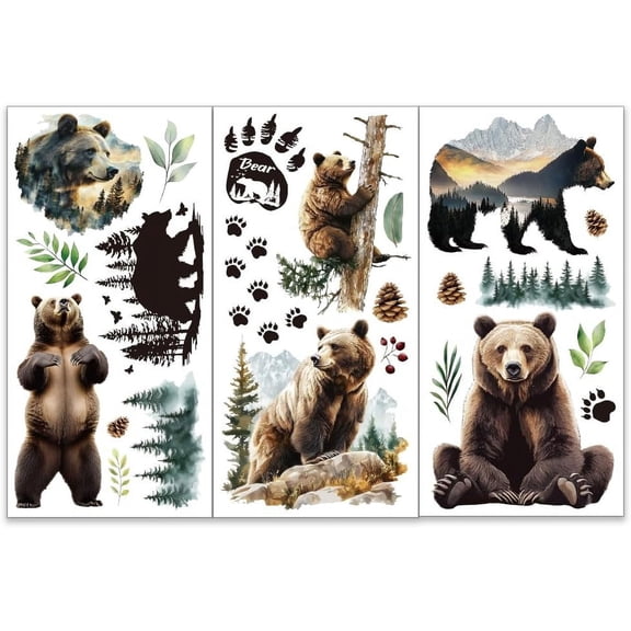 3pcs/Set Jungle Bear Rub on Transfers for Furniture and Crafts 6x12 inch Forest Furniture Decals Bear Paw Transfer Stickers Rub on Decals