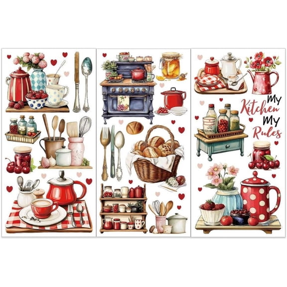 3pcs/Set Kitchen Rub on Transfers for Furniture and Crafts 6x12 inch Tableware Cutlery Furniture Decals My Kitchen My Rules Transfer Stickers Rub on Decals for Wood Furniture Home Decor