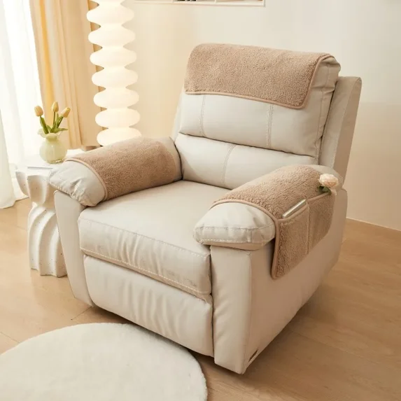 3pcs/Set Lamp Plush Recliner Chair Cover Solid Color Warm Armrest Towel Single Sofa Arm Cover with Storage Bags Living Room Home (A7,1 Seat (3pcs ))