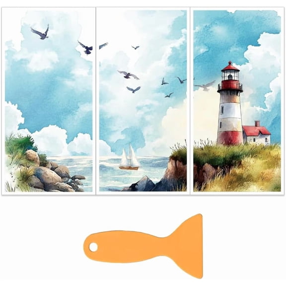 3pcs/Set Lighthouse Rub on Transfers DIY for Furniture and Crafts 6x12 Inch Ocean Furniture Decals Decor Furniture Transfer Stickers with 1pc Scraper DIY for Wood Furniture Decor Scrapbooking