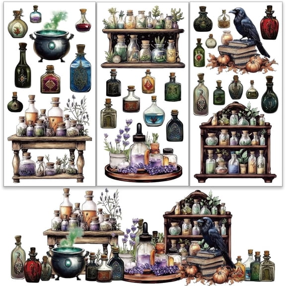 3pcs/Set Magic Potion Rub on Transfers for Furniture and Crafts 6x12 Inch Retro Pharmacist Furniture Transfer Sticker Decals Bottle Transfer Stickers Rub on Decals for Wood Window Home Decor