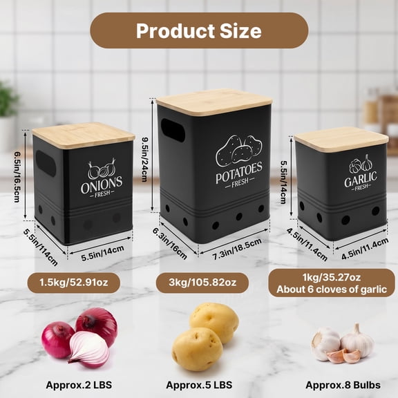3pcs Set Metal Vegetable Storage Containers