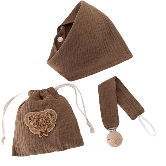 3pcs/Set Natural Cotton Bib Pacifier Leash Set and Reusable Storage Bag Infant Care Collection Baby Essential