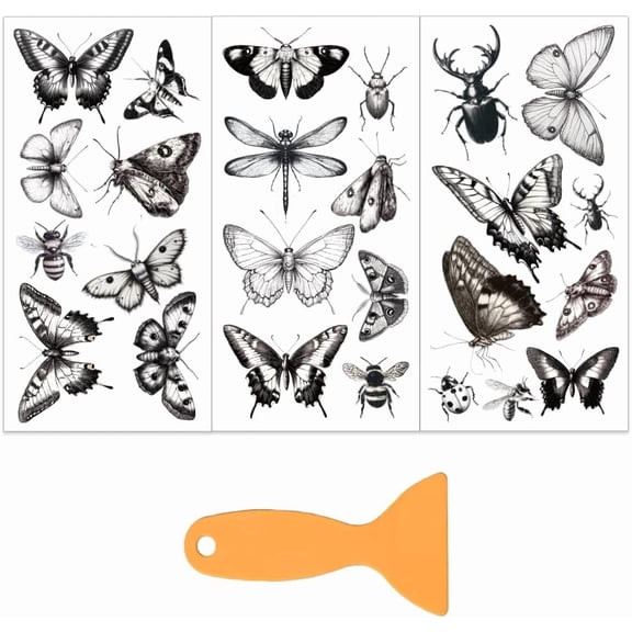 3pcs/Set Nature Elegant Sketch Insects Rub-on Stickers for Furniture Crafts 6x12 Inch Butterfly Ladybird Bee Moth Designs PVC Material Indoor Use Colorful DIY