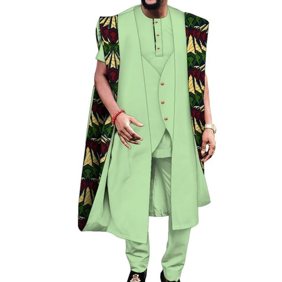3pcs Set Outfits Short Sleeve Robe Shirt Trousers Pant Party Wedding Dashiki African Men Clothes WYN1921
