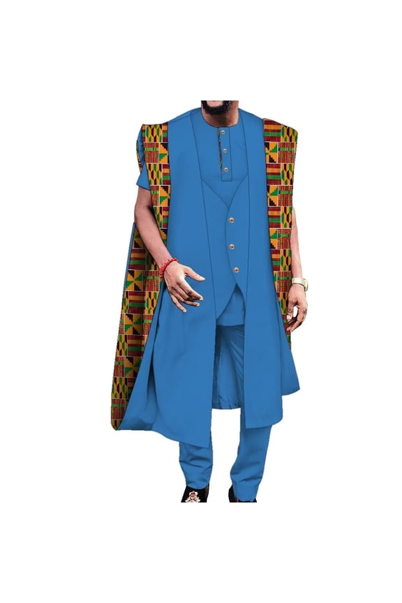 3pcs Set Outfits Short Sleeve Robe Shirt Trousers Pant Party Wedding Dashiki African Men Clothes WYN1921