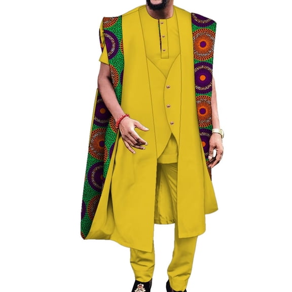 3pcs Set Outfits Short Sleeve Robe Shirt Trousers Pant Party Wedding Dashiki African Men Clothes WYN1921