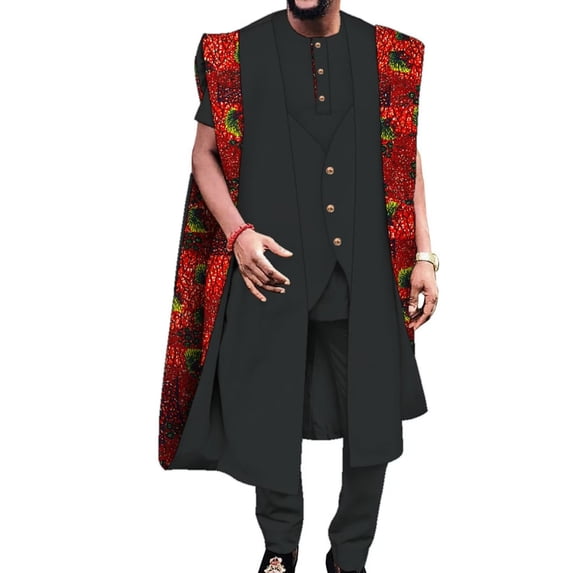 3pcs Set Outfits Short Sleeve Robe Shirt Trousers Pant Party Wedding Dashiki African Men Clothes WYN1921