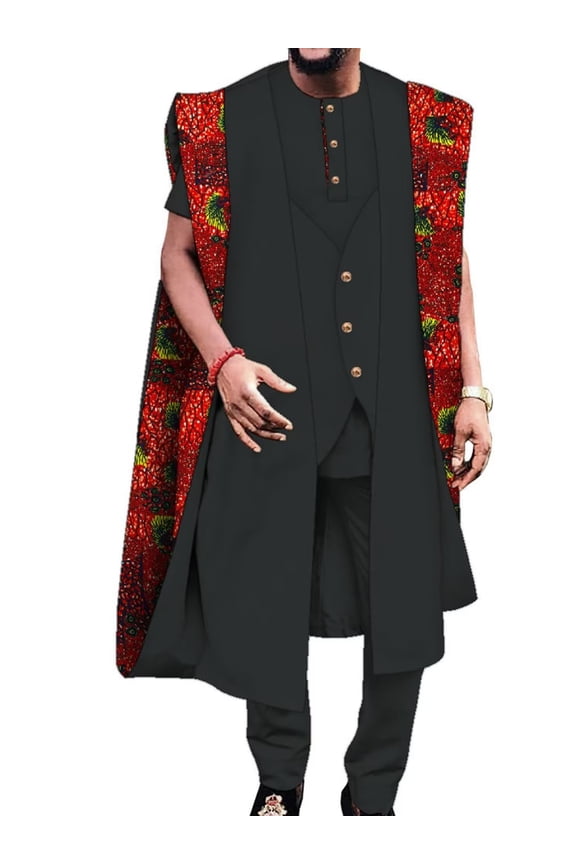 3pcs Set Outfits Short Sleeve Robe Shirt Trousers Pant Party Wedding Dashiki African Men Clothes WYN1921