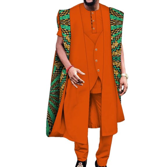 3pcs Set Outfits Short Sleeve Robe Shirt Trousers Pant Party Wedding Dashiki African Men Clothes WYN1921