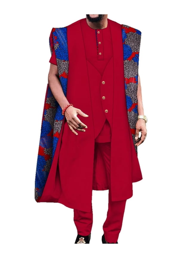 3pcs Set Outfits Short Sleeve Robe Shirt Trousers Pant Party Wedding Dashiki African Men Clothes WYN1921